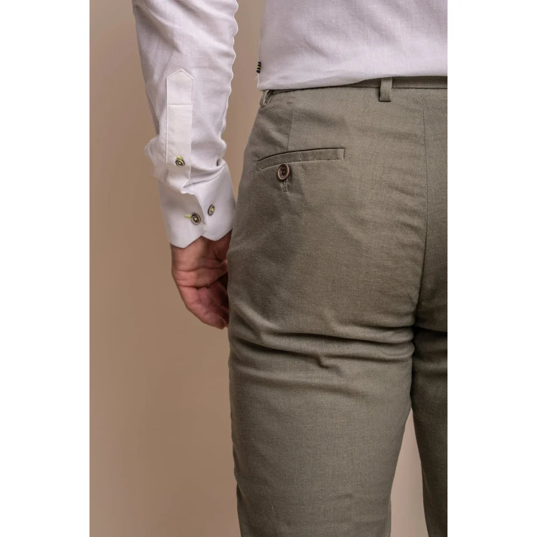 Alvari - Calças de linho cor sálvia para o verão, para homem