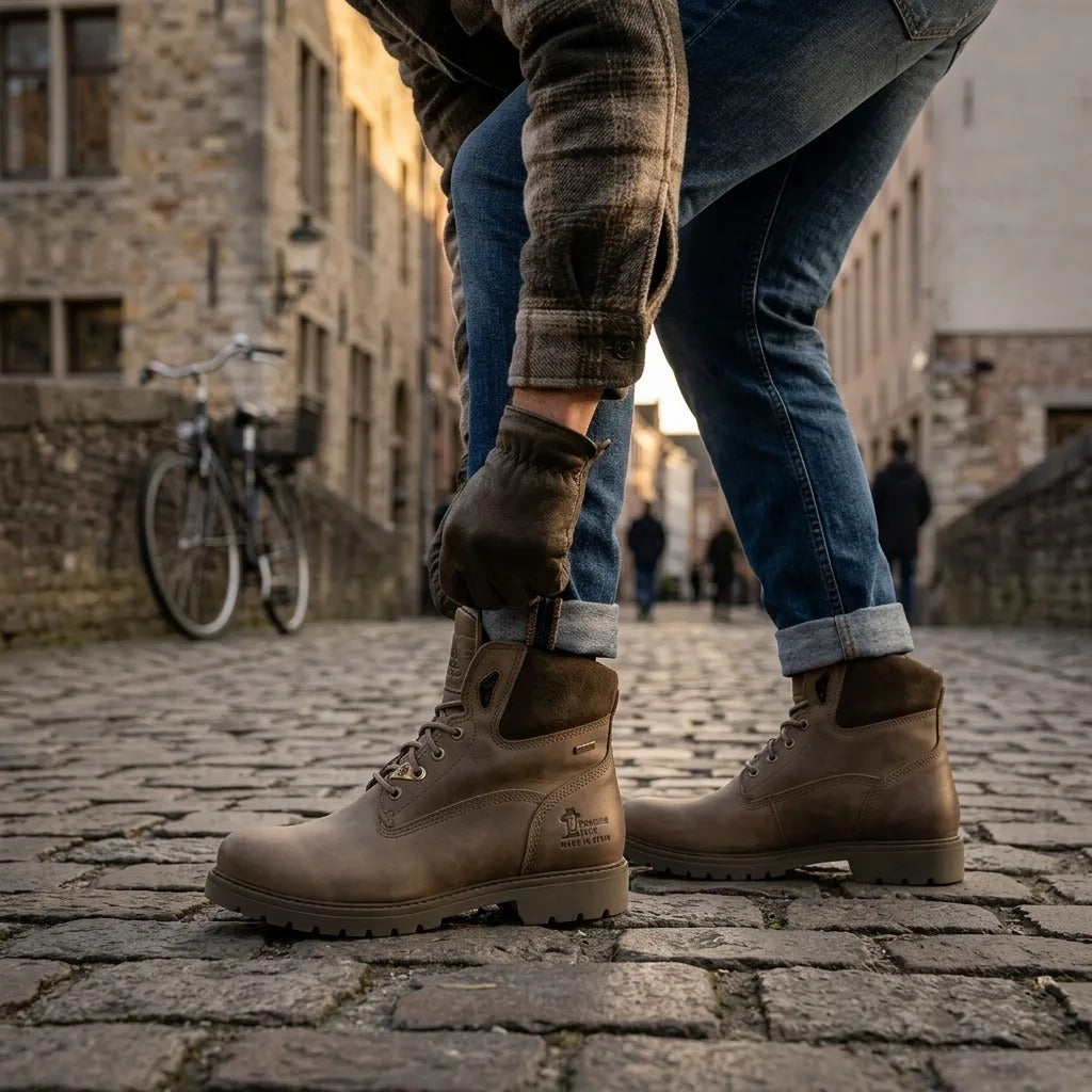 Amur GTX C32 - Botas de cano curto impermeáveis em couro cáqui para homem