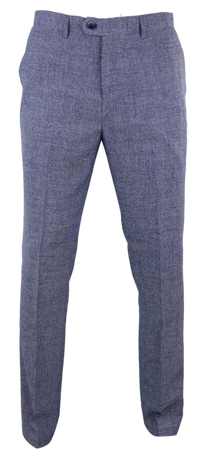 Cavani Antonio - Calças masculinas xadrez cinza-azulado vintage - Comprimento regular