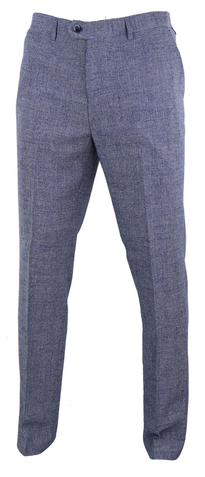 Cavani Antonio - Calças masculinas xadrez cinza-azulado vintage - Comprimento regular