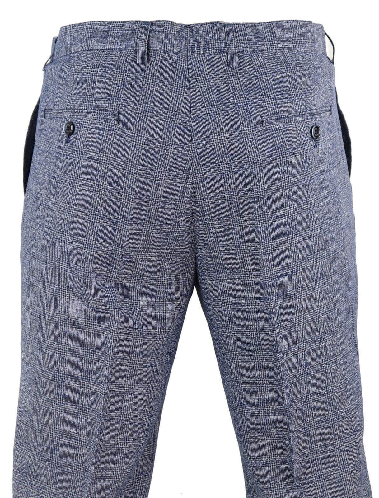 Cavani Antonio - Calças masculinas xadrez cinza-azulado vintage - Comprimento regular