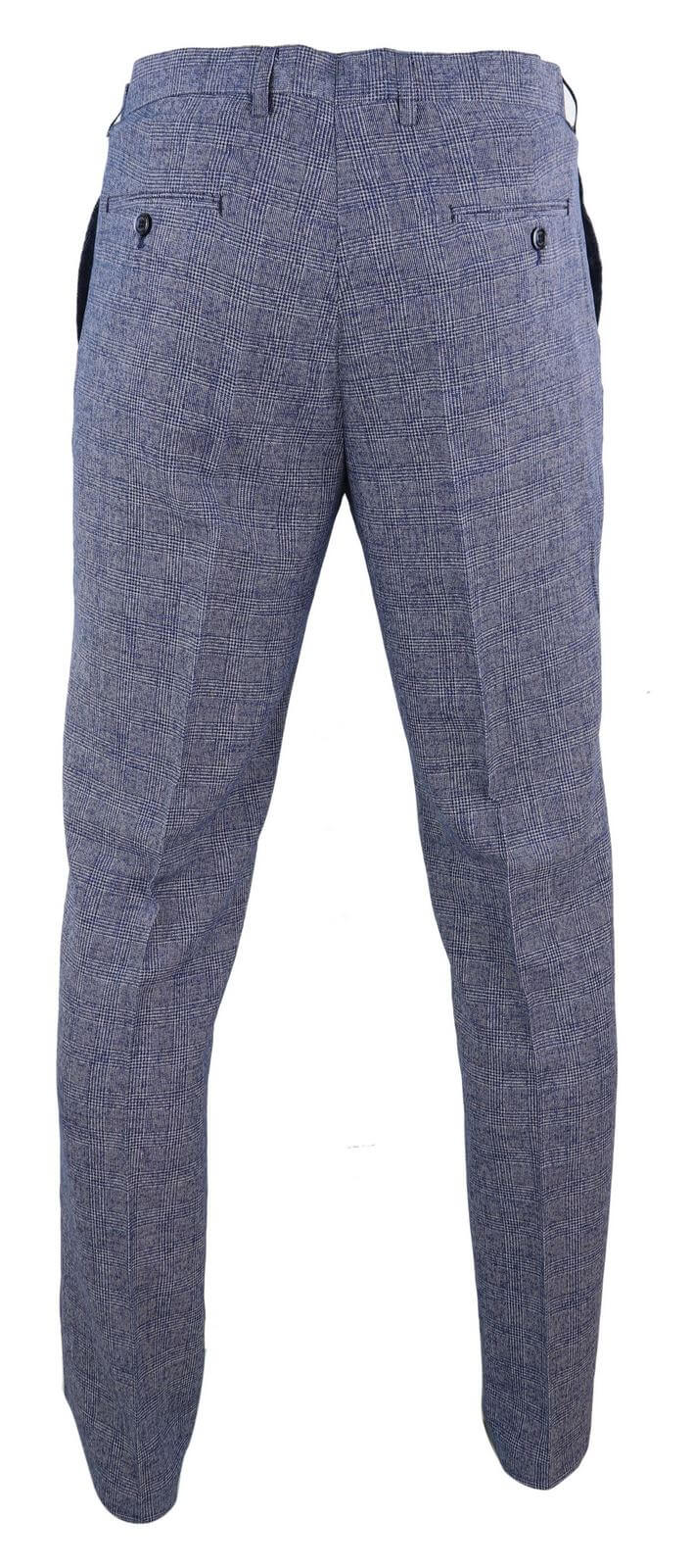 Cavani Antonio - Calças masculinas xadrez cinza-azulado vintage - Comprimento regular