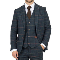 Archer - Blazer masculino em tweed xadrez espinha de peixe azul-marinho