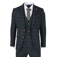 Archer - Blazer masculino em tweed xadrez espinha de peixe azul-marinho