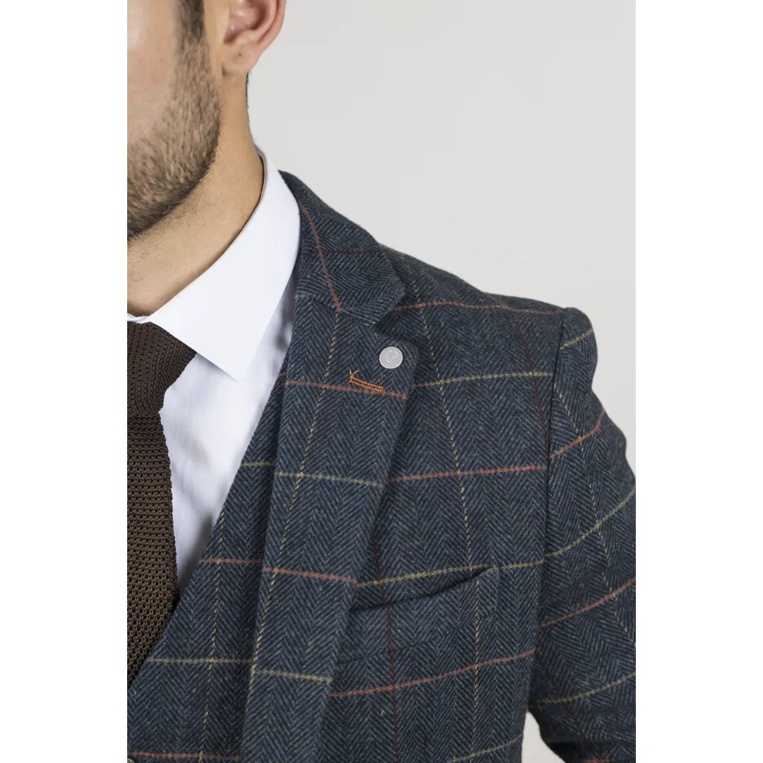 Archer - Blazer masculino em tweed xadrez espinha de peixe azul-marinho