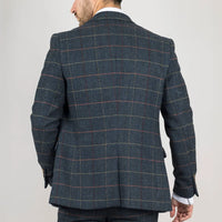Archer - Blazer masculino em tweed xadrez espinha de peixe azul-marinho
