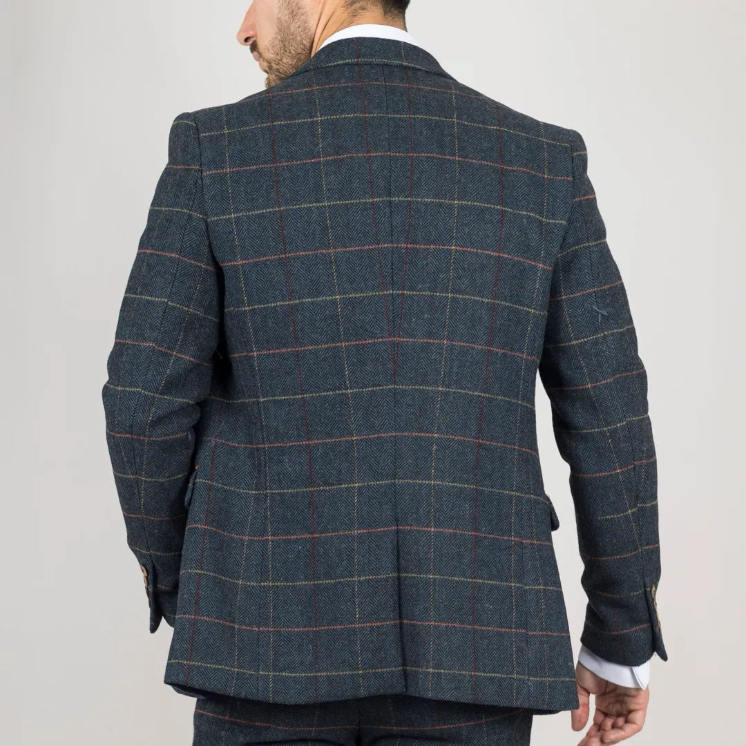 Archer - Blazer masculino em tweed xadrez espinha de peixe azul-marinho