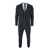 Archer - Terno masculino de 3 peças em tweed espinha de peixe xadrez azul-marinho