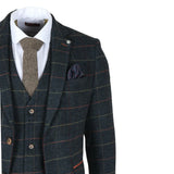 Archer - Terno masculino de 3 peças em tweed espinha de peixe xadrez azul-marinho
