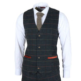 Archer - Terno masculino de 3 peças em tweed espinha de peixe xadrez azul-marinho