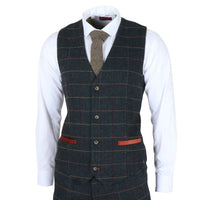 Archer - Terno masculino de 3 peças em tweed espinha de peixe xadrez azul-marinho