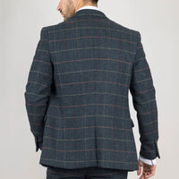 Archer - Terno masculino de 3 peças em tweed espinha de peixe xadrez azul-marinho