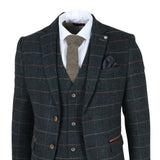 Archer - Terno masculino de 3 peças em tweed espinha de peixe xadrez azul-marinho
