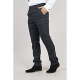 Calças Archer masculinas em tweed xadrez espinha de peixe azul-marinho.