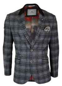 Cavani Archie - Blazer masculino vintage xadrez em tweed - Preto