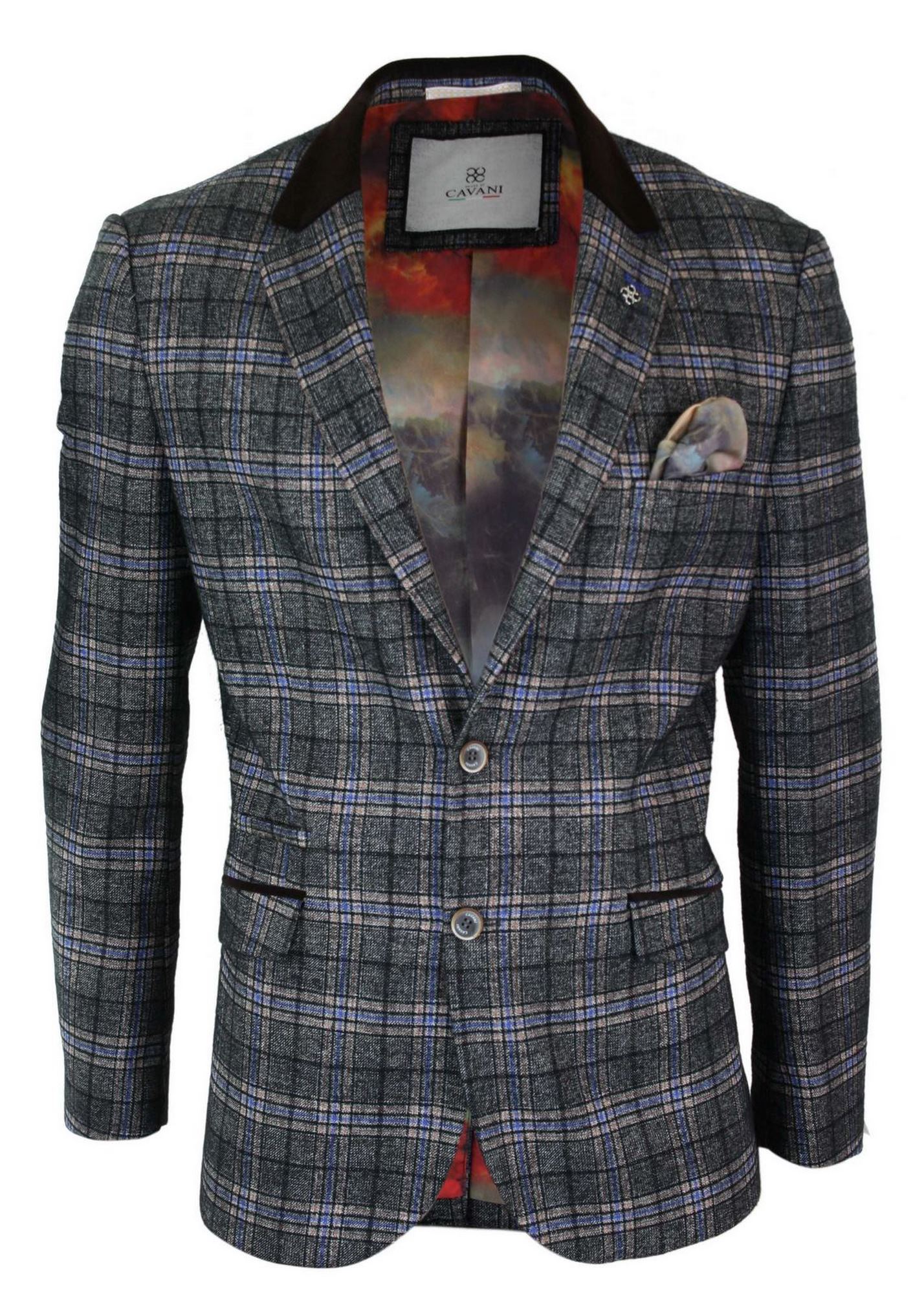 Cavani Archie - Blazer masculino vintage xadrez em tweed - Preto