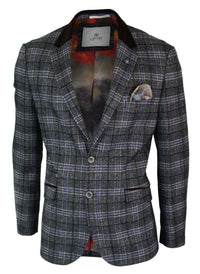 Cavani Archie - Blazer masculino vintage xadrez em tweed - Preto