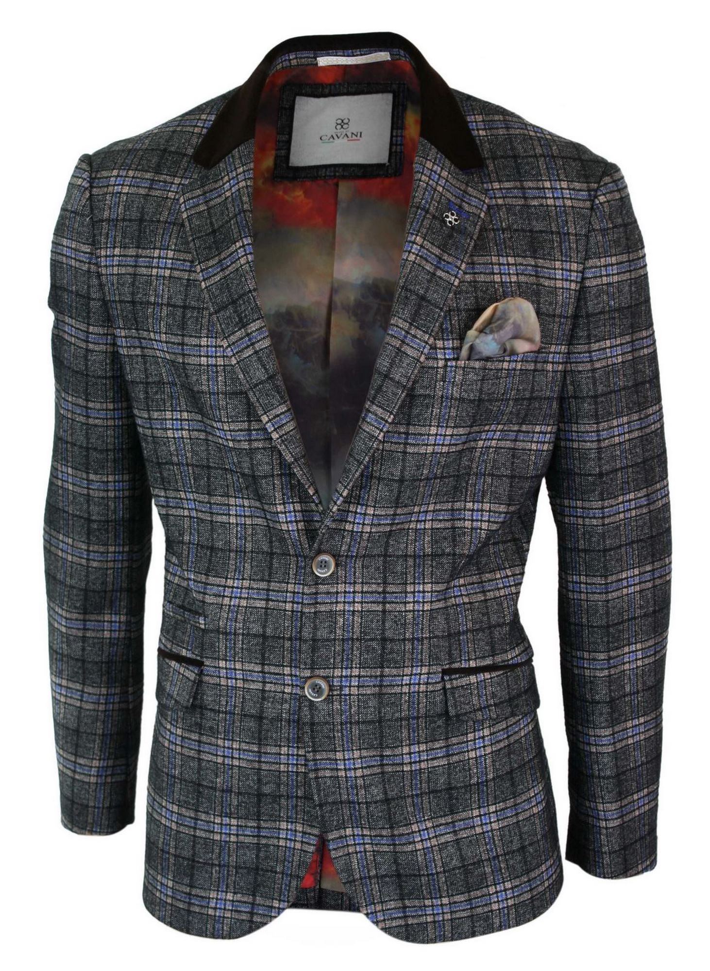 Cavani Archie - Blazer masculino vintage xadrez em tweed - Preto