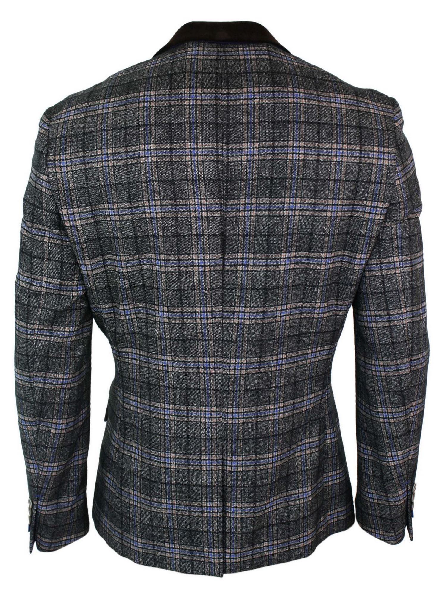 Cavani Archie - Blazer masculino vintage xadrez em tweed - Preto