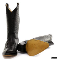 Botas de cowboy masculinas de bico fino, pretas e marrons, estilo Grinders Arizona, em couro legítimo, estilo western cubano.