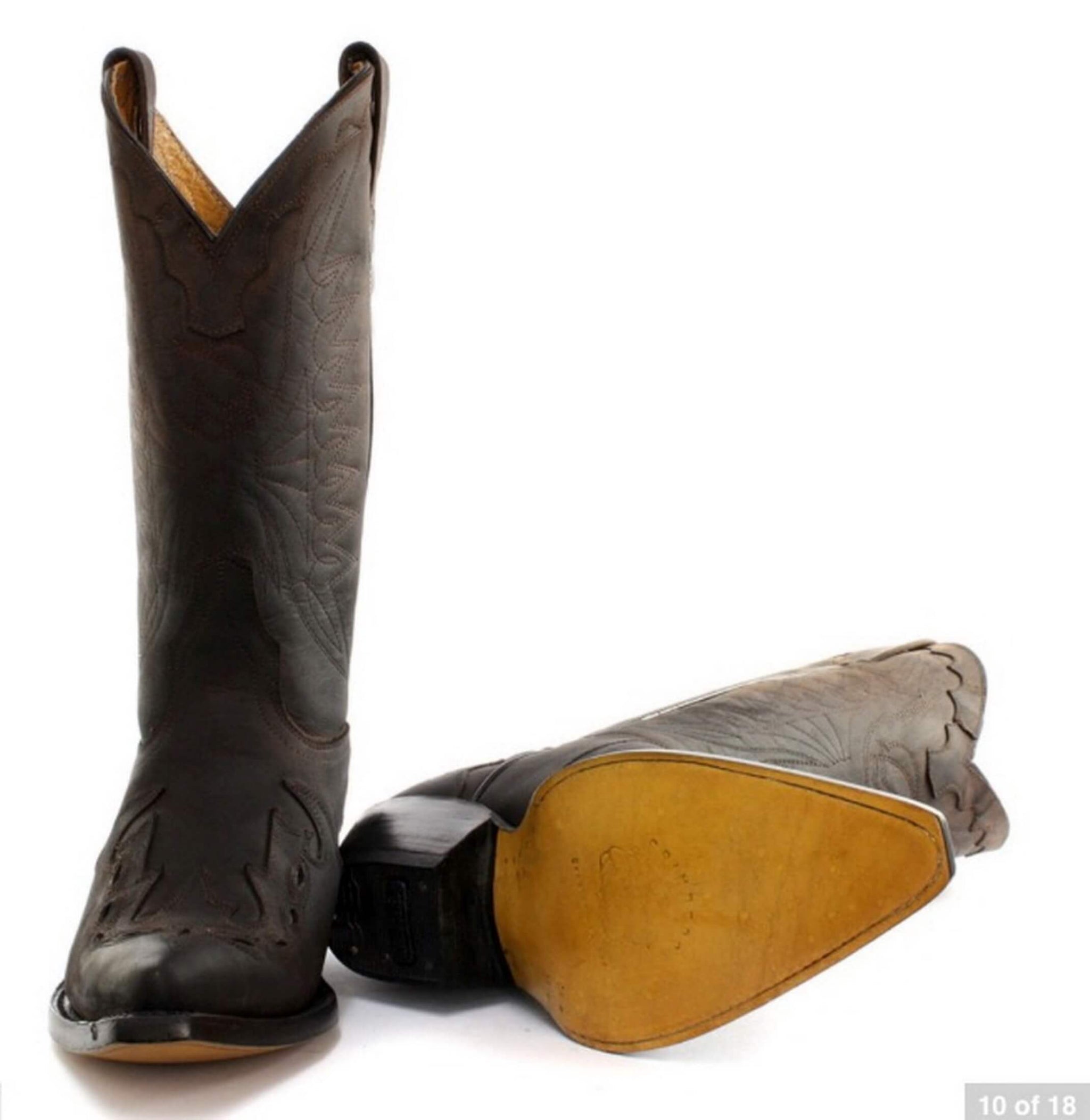 Botas de cowboy masculinas de bico fino, pretas e marrons, estilo Grinders Arizona, em couro legítimo, estilo western cubano.