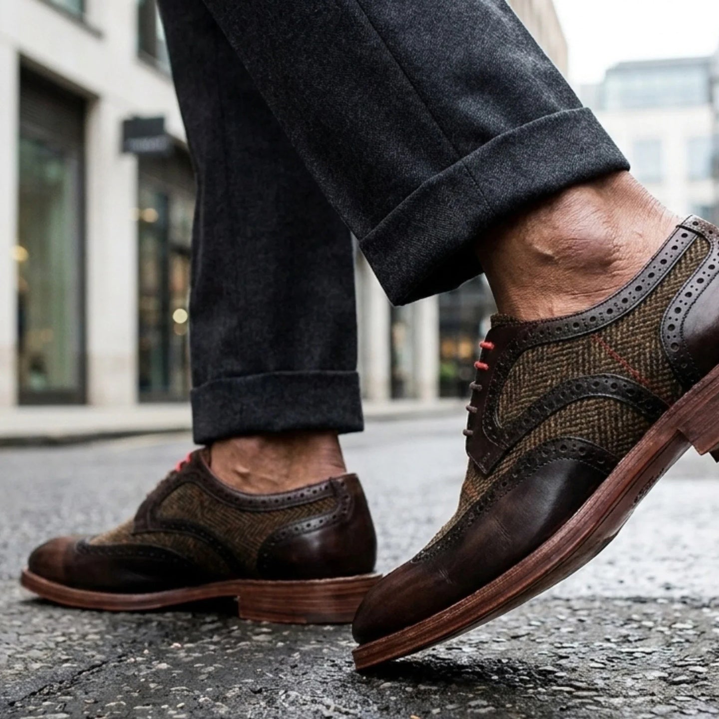 Arlo - Sapatos Brogue Masculinos em Tweed Marrom
