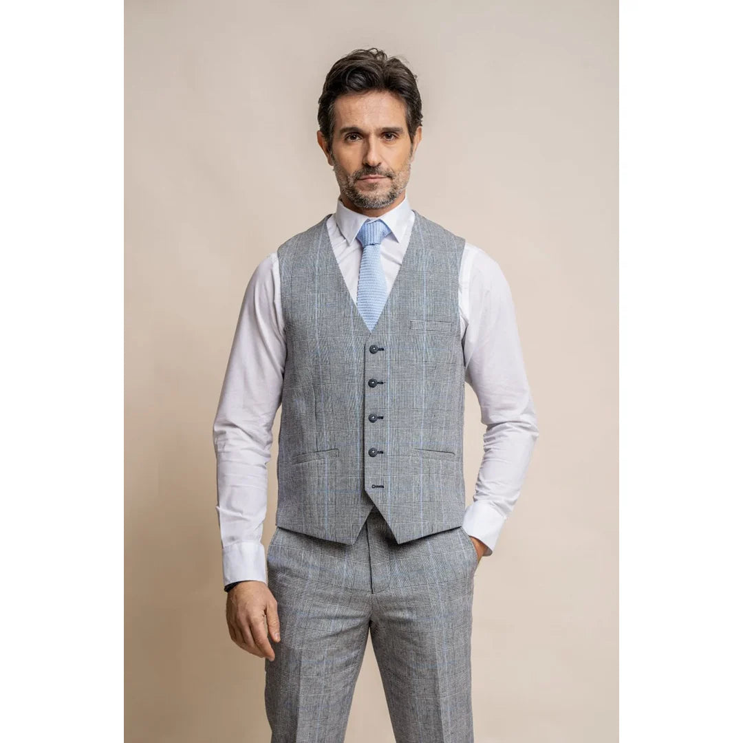 Colete masculino xadrez cinza e azul Arriga