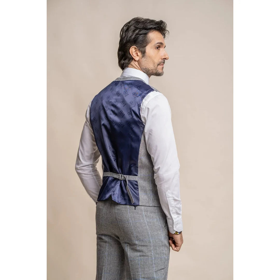 Colete masculino xadrez cinza e azul Arriga