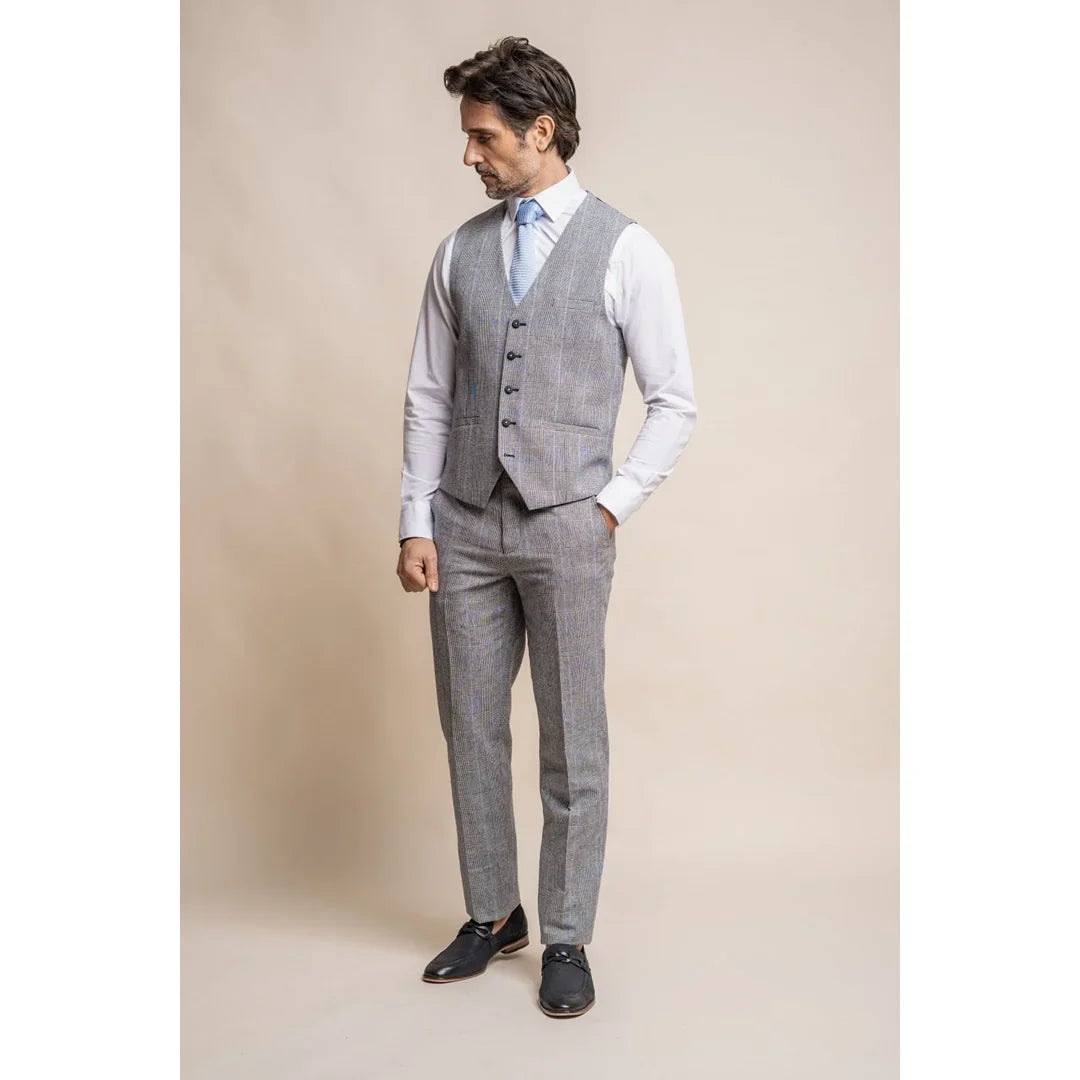 Colete masculino xadrez cinza e azul Arriga