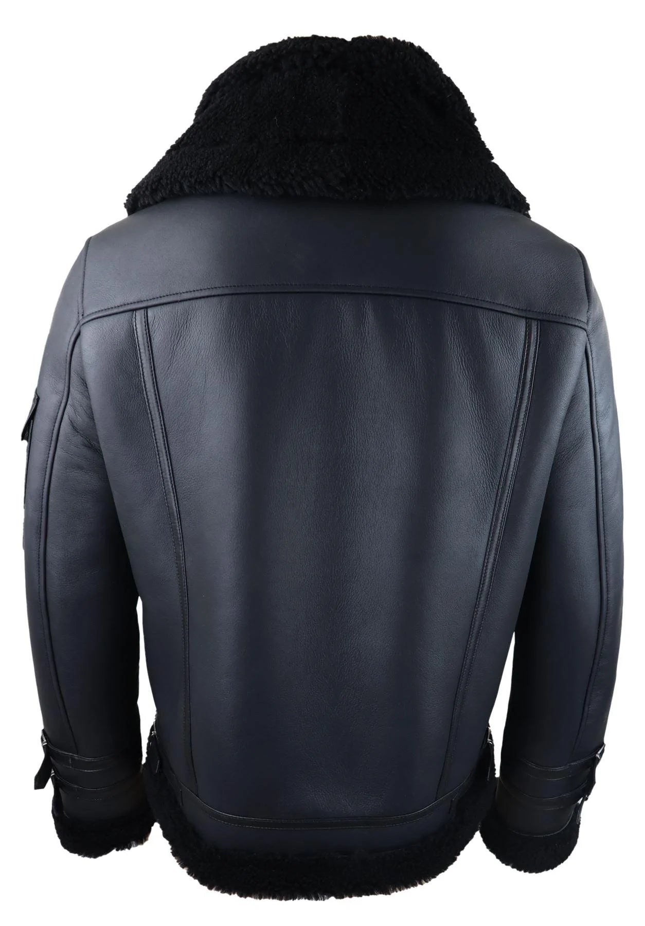 Casaco masculino de pele de carneiro com zíper, estilo aviador, preto, para o inverno, quente e confortável.