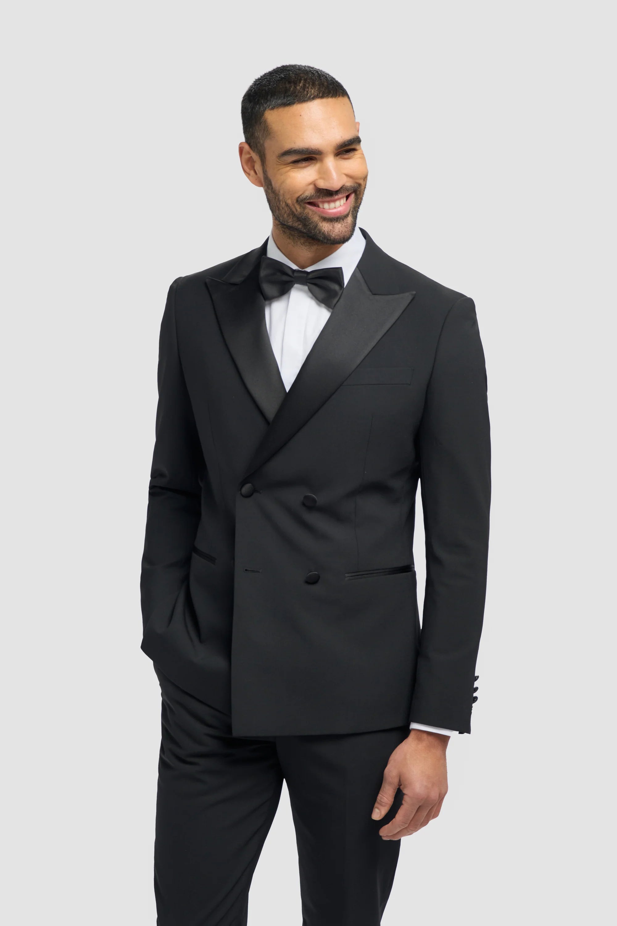 Aspen - Terno Smoking Preto Masculino de Duas Peças com Abotoamento Duplo