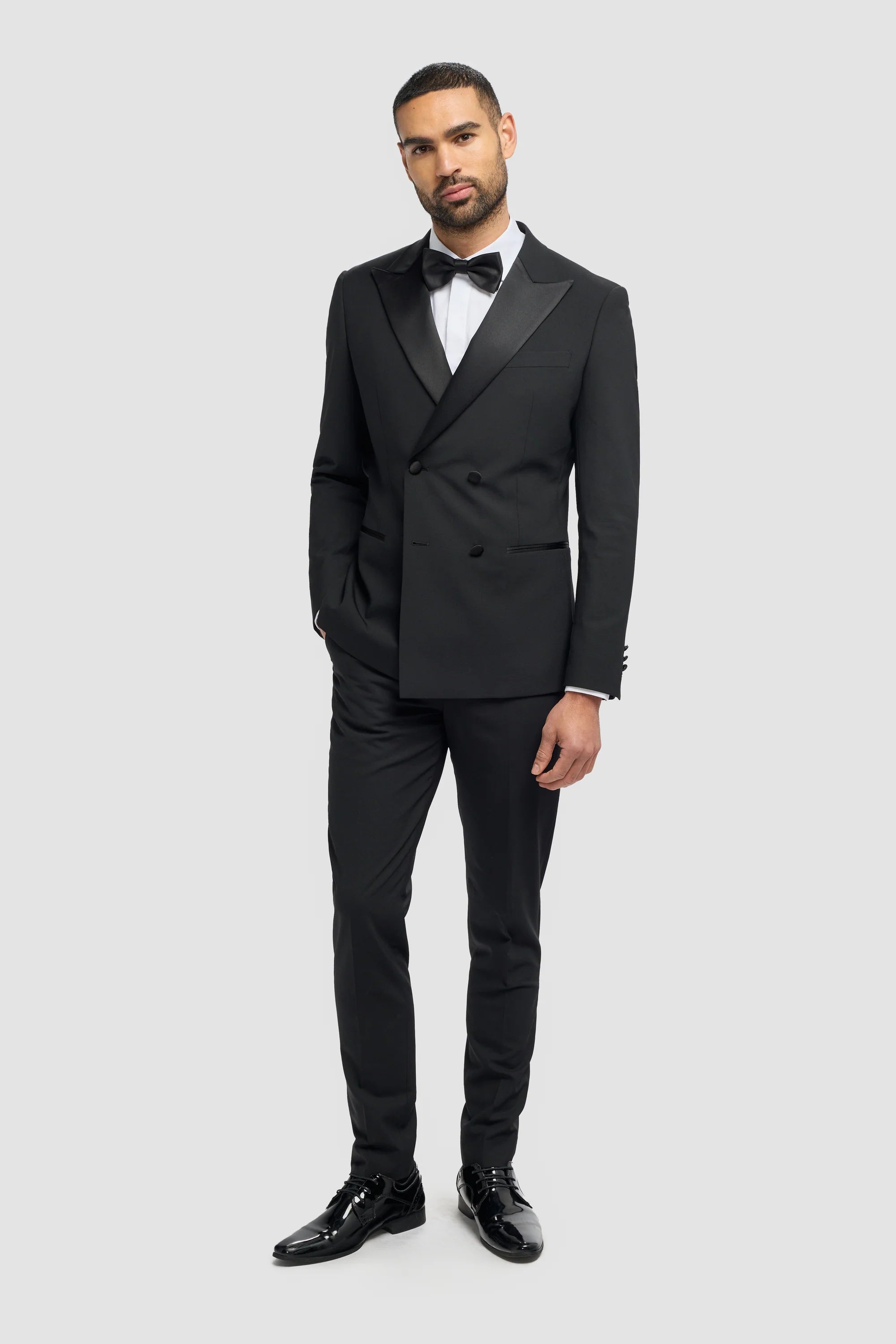 Aspen - Terno Smoking Preto Masculino de Duas Peças com Abotoamento Duplo