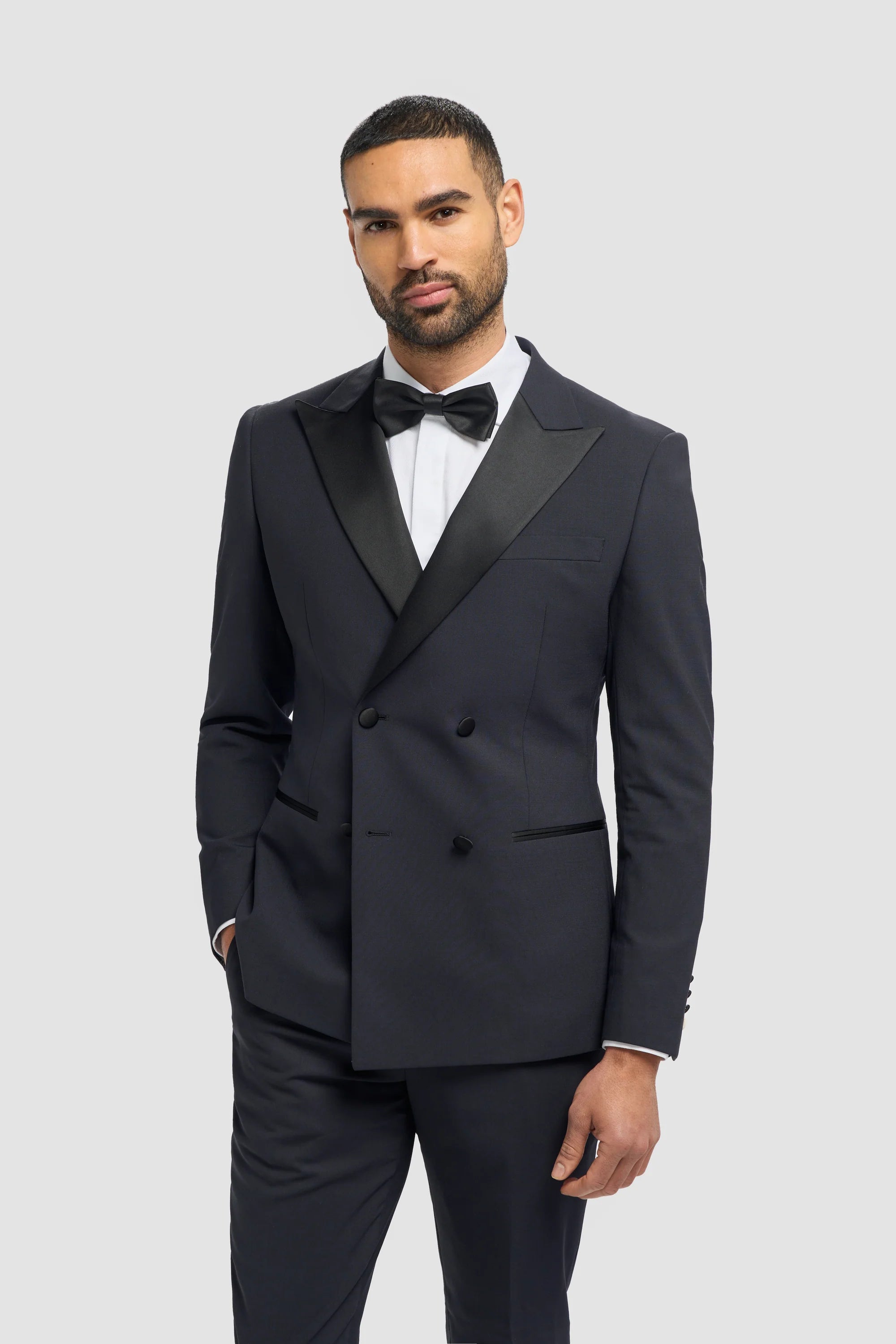 Aspen - Terno Smoking Masculino Azul Marinho de Duas Peças com Abotoamento Duplo