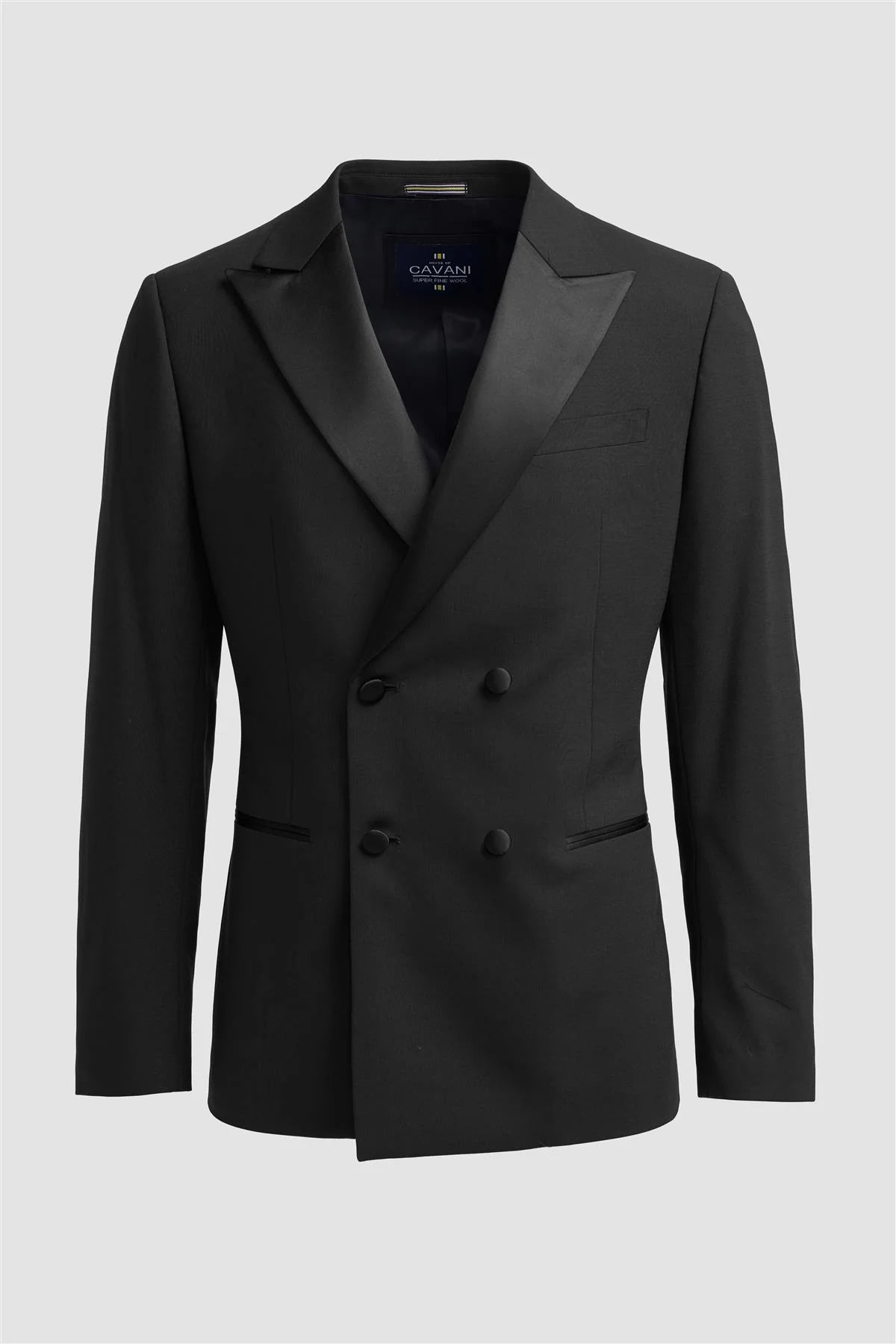 Aspen - Blazer de smoking preto masculino com abotoamento duplo