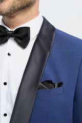 Aspen - Blazer de smoking masculino azul com gola xale