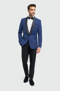 Aspen - Blazer de smoking masculino azul com gola xale