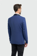 Aspen - Blazer de smoking masculino azul com gola xale