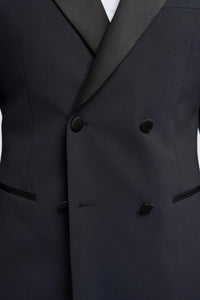 Aspen - Blazer de smoking masculino azul-marinho com abotoamento duplo
