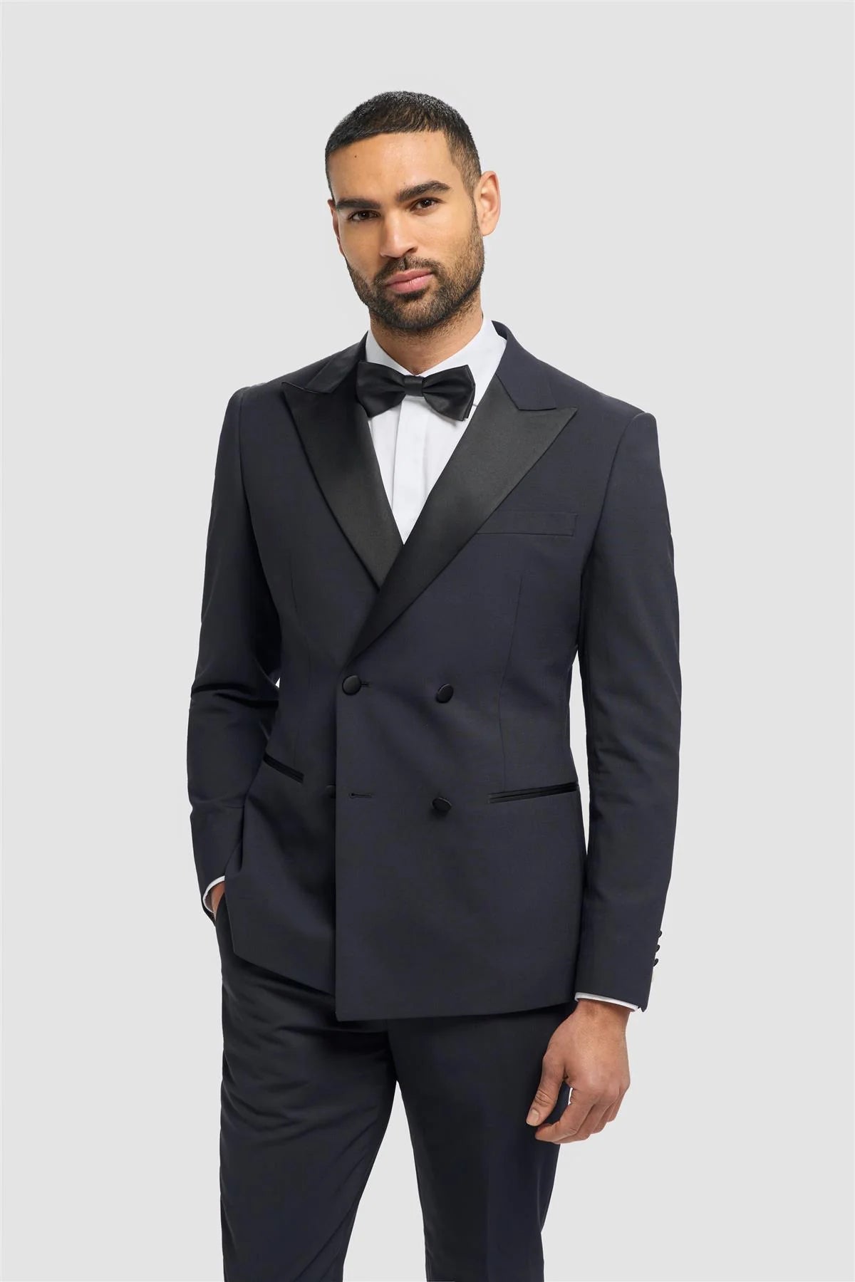 Aspen - Blazer de smoking masculino azul-marinho com abotoamento duplo