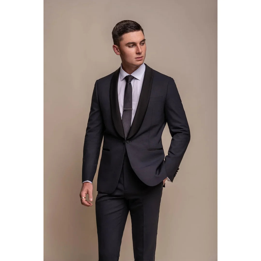 Aspen - Blazer smoking masculino liso azul-marinho
