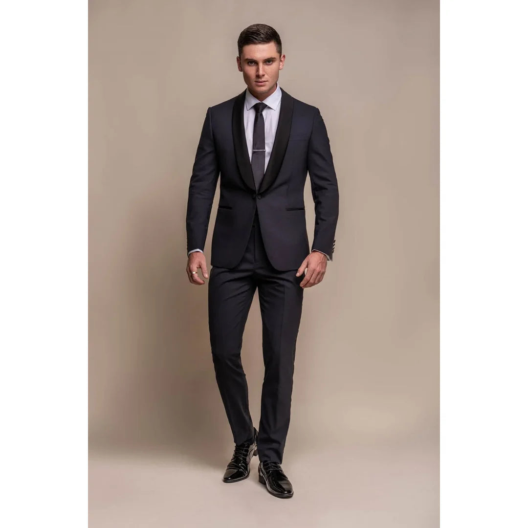 Aspen - Blazer smoking masculino liso azul-marinho