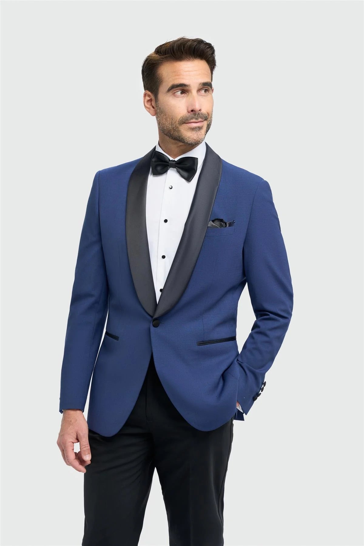 Aspen - Terno Smoking Azul Masculino de Duas Peças com Gola Xale