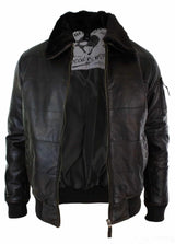 Jaqueta Bomber Masculina Acolchoada em Couro Legítimo com Gola de Pele, Estilo Piloto, Preta Vintage Marrom-Marrom