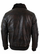 Jaqueta Bomber Masculina Acolchoada em Couro Legítimo com Gola de Pele, Estilo Piloto, Preta Vintage Marrom-Marrom