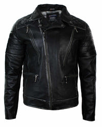 Jaqueta masculina de couro legítimo estilo punk rock com zíper cruzado e efeito retrô vintage.