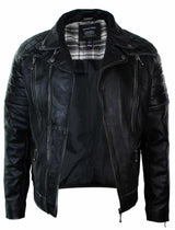 Jaqueta masculina de couro legítimo estilo punk rock com zíper cruzado e efeito retrô vintage.