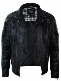 Jaqueta masculina de couro legítimo estilo punk rock com zíper cruzado e efeito retrô vintage.