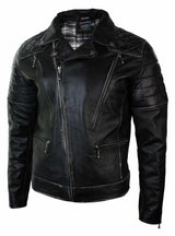 Jaqueta masculina de couro legítimo estilo punk rock com zíper cruzado e efeito retrô vintage.