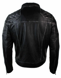 Jaqueta masculina de couro legítimo estilo punk rock com zíper cruzado e efeito retrô vintage.