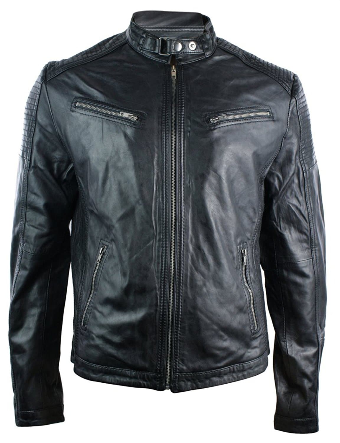 Jaqueta masculina de couro legítimo, estilo retrô, com zíper, cor marrom claro, modelo Nevada Timber, preta, estilo urbano.
